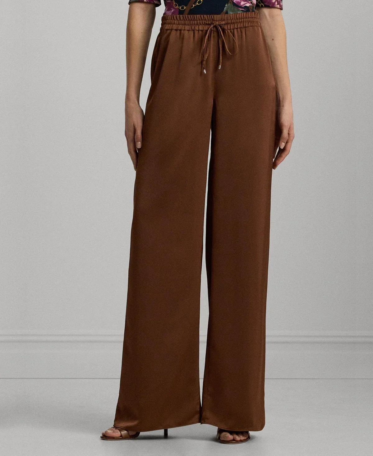 Lauren Ralph Lauren Women's Lightweight Satin Pants Brown Size M MSRP $165